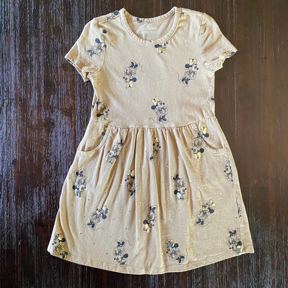 GAP Kids Tan Dress with Gold Minnie Mouse Print